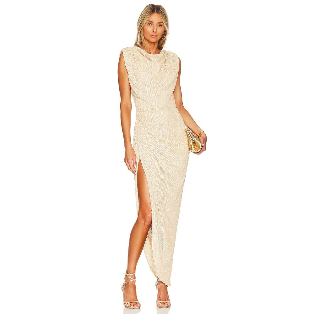 Itmfl Floriste Dress Side Slit Sequin Champagne Side Zip Lined Size S NWT